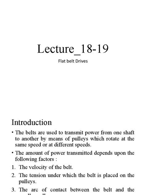 Lecture - 18-19 - Flat Belt Drive | PDF | Belt (Mechanical) | Mechanical Engineering