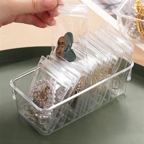 10Pcs Transparent PVC Jewelry Pouches Bags Anti Oxidation Zip Lock