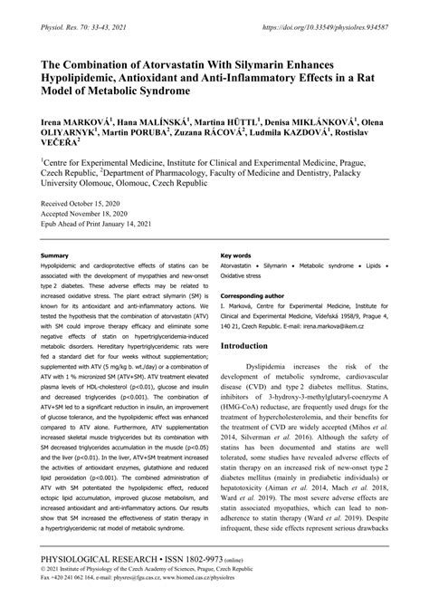 Pdf The Combination Of Atorvastatin With Silymarin Enhances