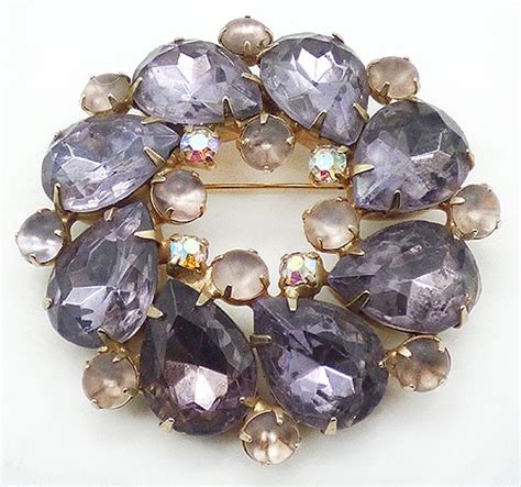 Purple Rhinestone Teardrop Circle Brooch Garden Party Collection