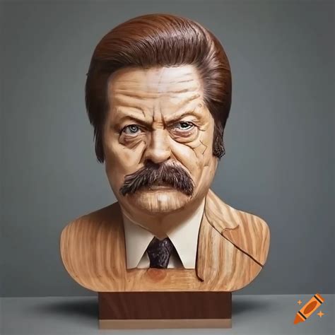 Ron Swanson Portrait Made Of Wood Detailed Woodworking