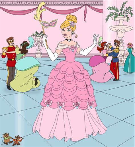 The Princess In Her Pink Dress Is Dancing With Other Disney Characters