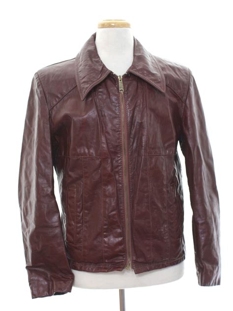 Retro 70s Leather Jacket 70s No Label Mens Burgundy Brown Background