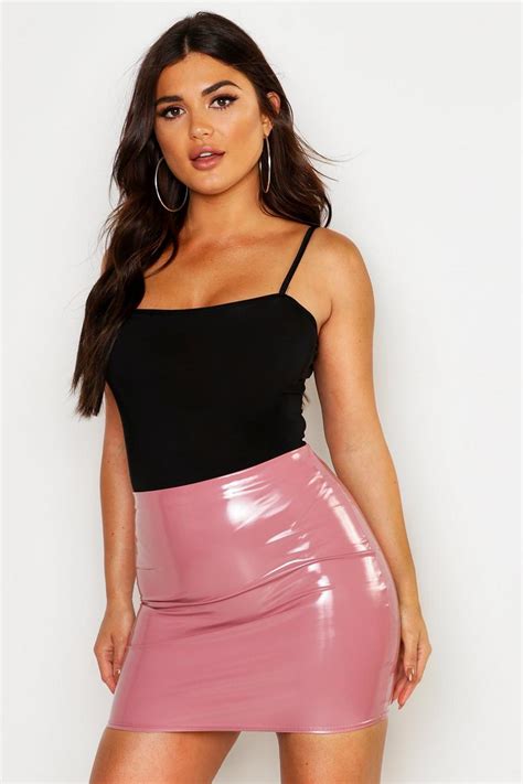 High Waist Vinyl Mini Skirt Boohoo