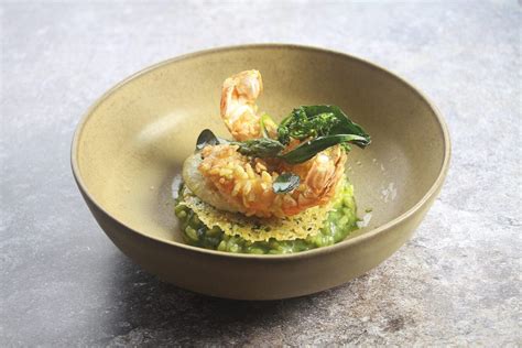 Riz Carnaroli En Risotto Verde Langoustines Et Mulsion D Algues Par