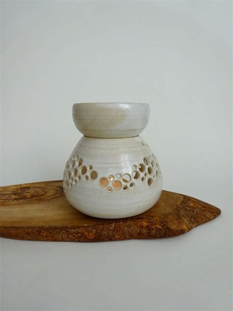 Handmade Ceramic Essential Oil Burner Creamy Spotted White Essential