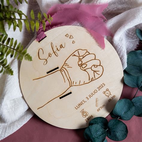 Placa De Madera Personalizada Para Porta Pulsera De Nacimiento