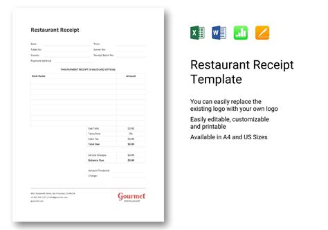 Sample Restaurant Receipt Template In Word Excel Apple Pages Numbers