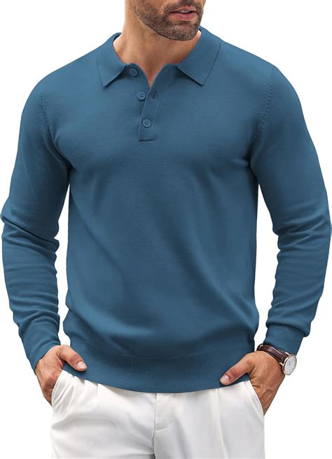 Coofandy Mens Knit Polo Shirts Casual Long Sleeve Classic