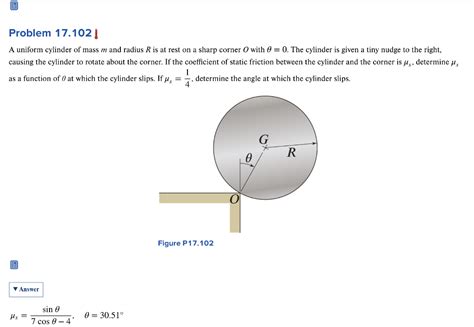 Solved A Uniform Cylinder Of Mass M And Radius R Is At Rest Chegg