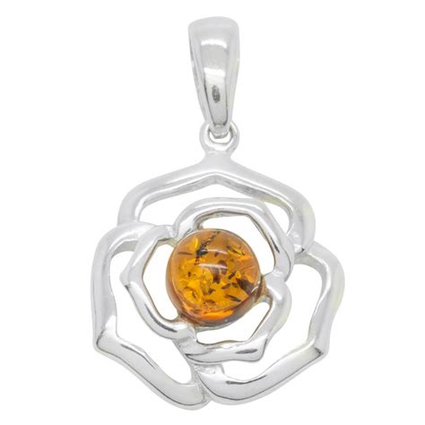 Pendentif Argent Et Ambre En Forme De Rose Bijoux D Ambre