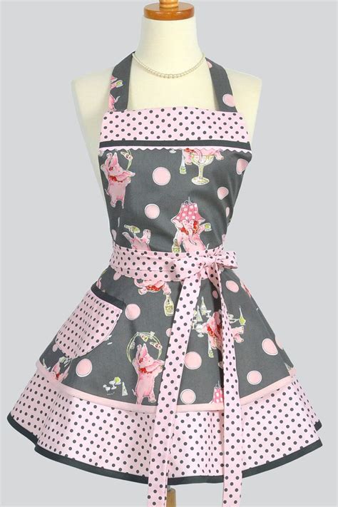 Apron Ruffled Retro Apron Handmade Flirty Full Womens Apron In Pink