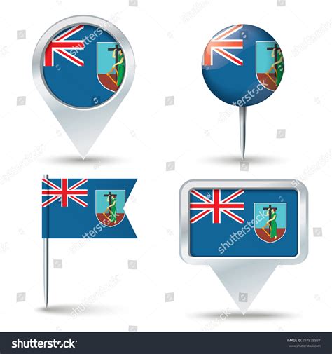 Map Pins Flag Montserrat Vector Illustration เวกเตอร์สต็อก ปลอดค่า