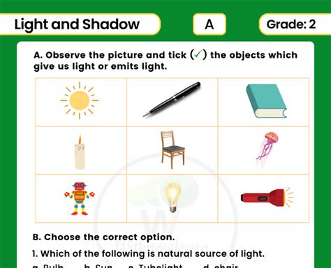 Worksheet On Light And Shadow With Answer