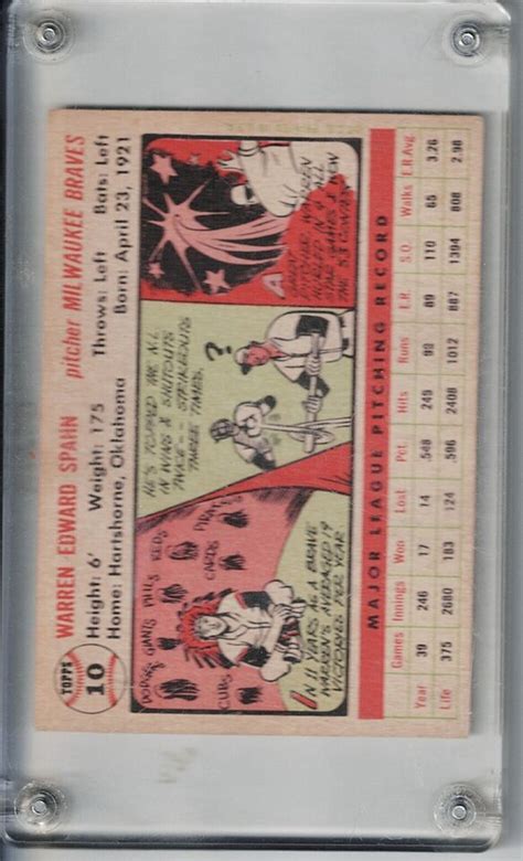 1956 Topps 10 Warren Spahn White Back VG HOF EBay