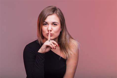 Secret Girl Woman Saying Hush Be Quiet With Finger On Lips Gesture