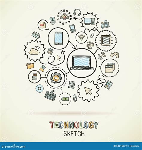 Technology Hand Draw Sketch Icons Stock Vector Image 58015879