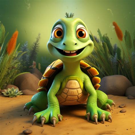 Personaje De Dibujos Animados En 3D De La Tortuga Foto Premium