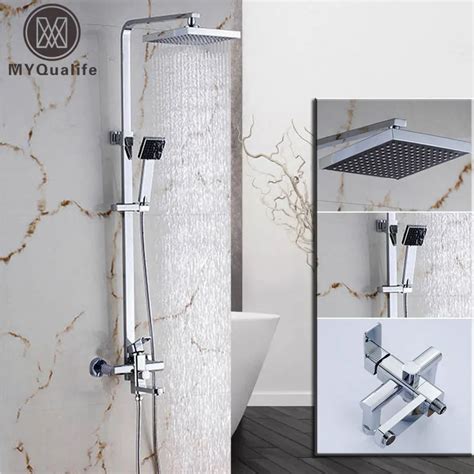 Chrome Square Bathroom Shower Faucet Mixer Wall Mount 8 Rainfall