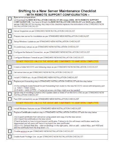 FREE 7 Server Maintenance Checklist Samples Network Preventive Room