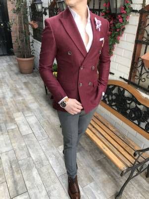 Terziademaltun İtalyan stil slim fit kruvaze erkek blazer bordo tek