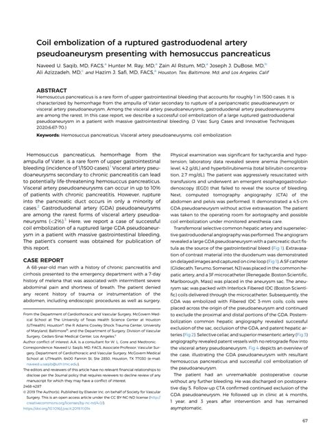 Pdf Coil Embolization Of A Ruptured Gastroduodenal Artery