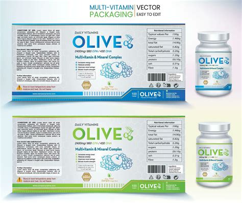 Multivitamin Label Vitamin Pack Supplement Labels Vector Bottle