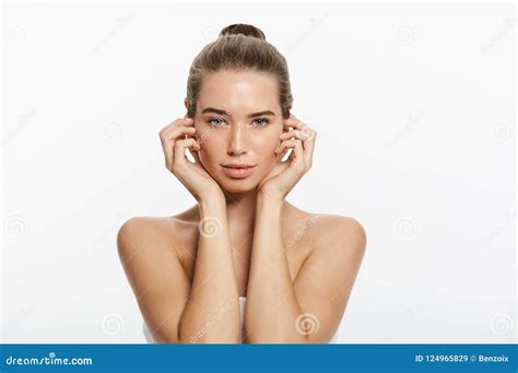 Portrait Of Attractive Caucasian Smiling Woman Brunette Isolated On White Studio Shot Head And