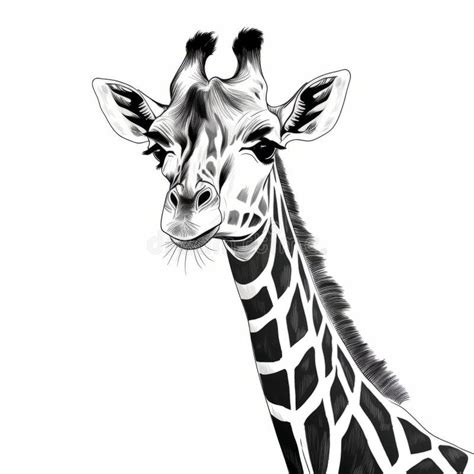 Black And White Giraffe Portrait Editorial Style Illustration Stock