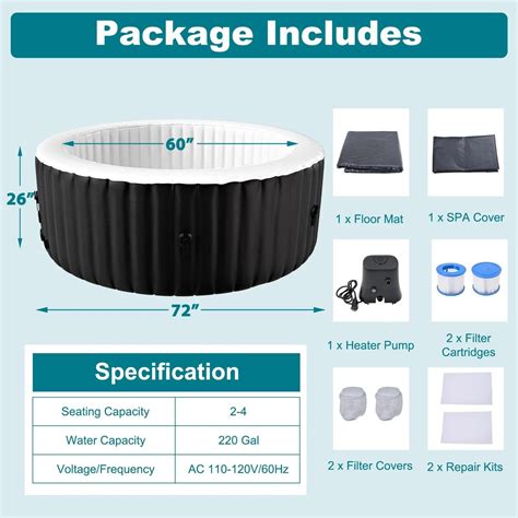 JTANGL Gal Hot Tub In X In X In Portable Blow Up Hot Tub Jet Round Outdoor