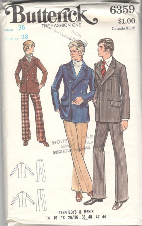 Butterick 6359 1970s Mens Mod Double Breasted Jacket And Pants Etsy Vintage Sewing Patterns