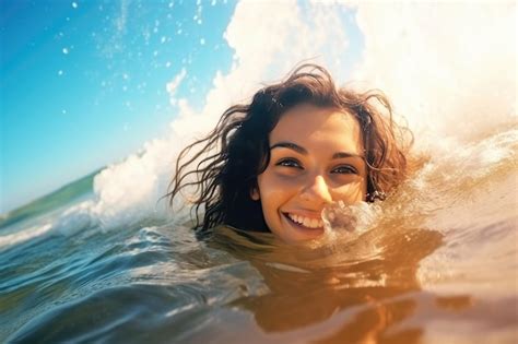 Premium Photo Young Cheerful Woman Bathing In Warm Tropical Sea