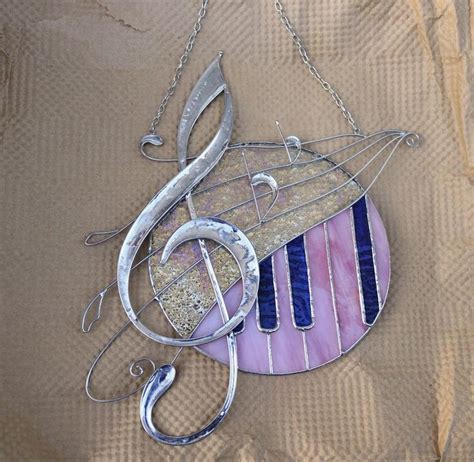 Treble Clef With Musical Notes Suncatcher Stained Glass Art Etsy Stained Glass Art Stained