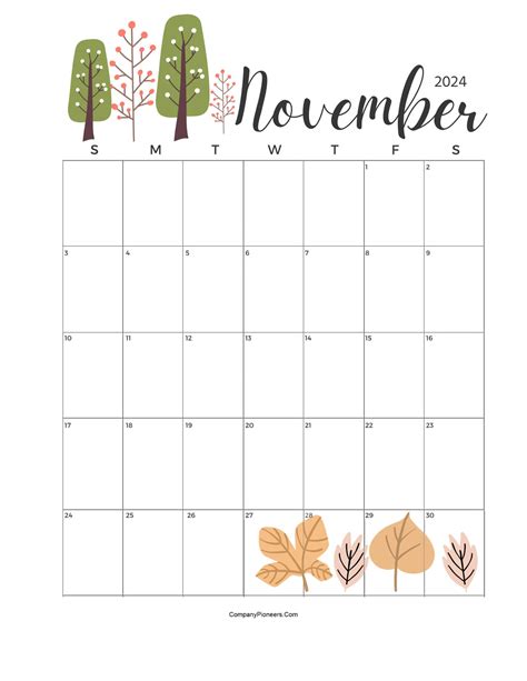 Free Floral November Calendar Printable Companypioneers