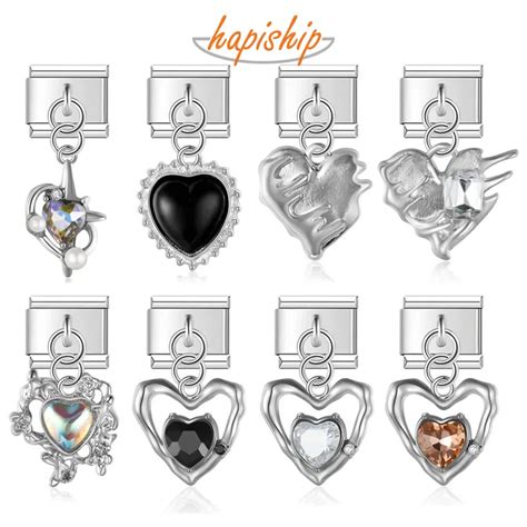 Hapiship 2024 Fashion Romantic Heart Shiny CZ Italian Charm Links Fit