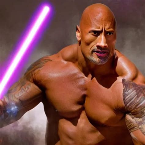 Dwayne Johnson With A Purple Lightsaber In Brown Robes Stable