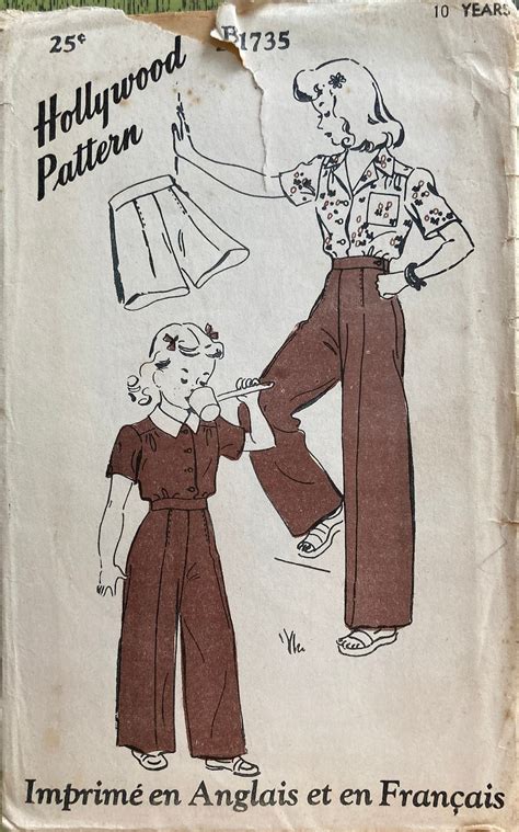 Vintage Hollywood Sewing Pattern 1940s Girls Yoked Blouse Pleated Slacks And Shorts Size 10 Years