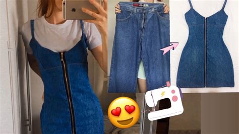 Diy Transformando Cal A Jeans Em Vestido Refashion Jeans Youtube