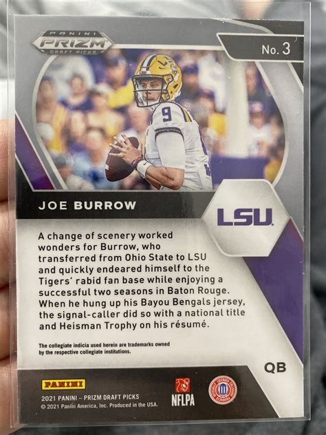 Panini Prizm Draft Picks Joe Burrow Lsu Tigers Bengals Rookie