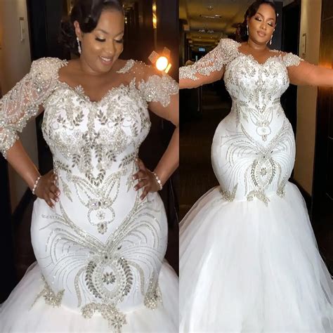 2022 Arabic ASO EBI Mermaid Vestidos De Novia De Cristales Brillantes