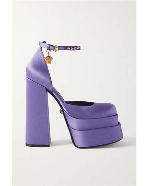 Versace Medusa Aevitas Embellished Satin Platform Pumps In Purple Lyst