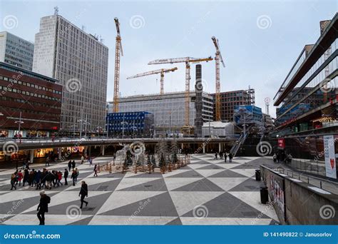 View Of Sergels Torg At Night In Norrmalm Stockholm Sweden