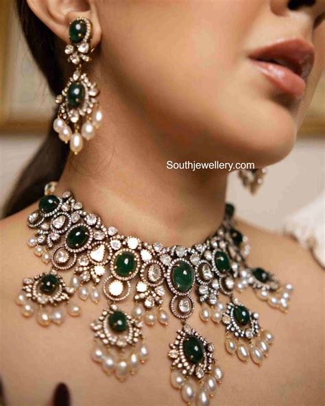 Polki Emerald Necklace And Earrings Set Indian Jewellery Designs