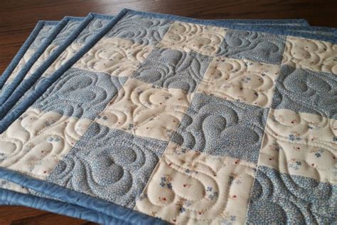 Four Blue Quilted Placemats Country Heart Placemats Rustic Etsy