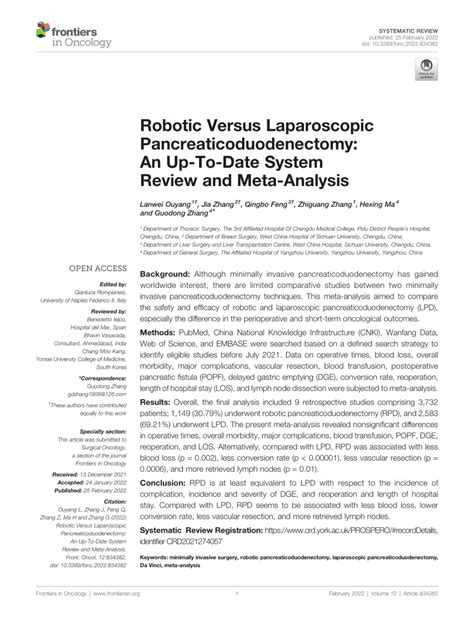 Pdf Robotic Versus Laparoscopic Pancreaticoduodenectomy An Up To