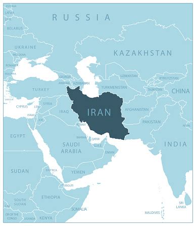 Iran Blue Map With Neighboring Countries And Names Stock Illustration ...