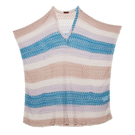 Missoni Mare Multicolor Perforated Knit Kaftan Style Beach Cover Up Top