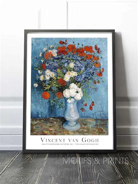 Vase With Cornflowers And Poppies Motifs And Prints