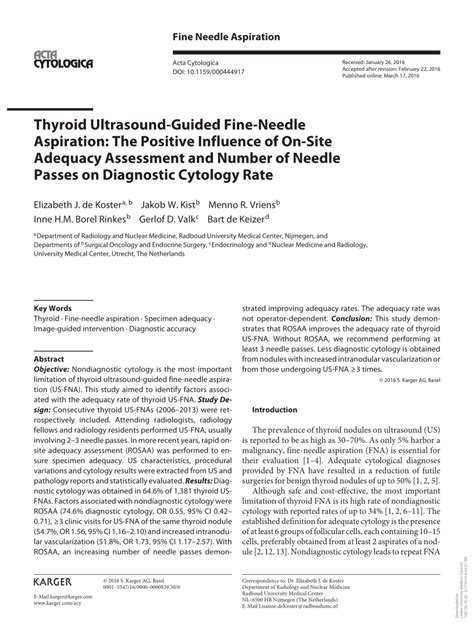 Pdf Thyroid Ultrasound Guided Fine Needle Aspiration The Positive Influence Of On Site