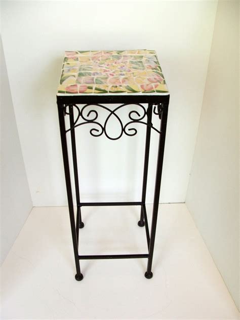 Mosaic Topped Metal Plant Stand Patio Table By Pinetreemosaics